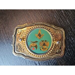 Vintage Masonic 32nd Degree Freemasons Shriner Western Style Belt Buckle (A)